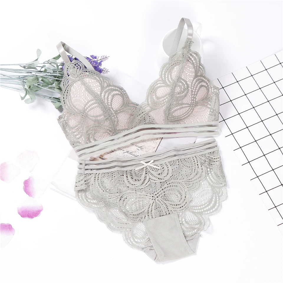 

lingerie sexy bra set 3/4 cup wireless transparent panties underwear women set ropa interior intimates