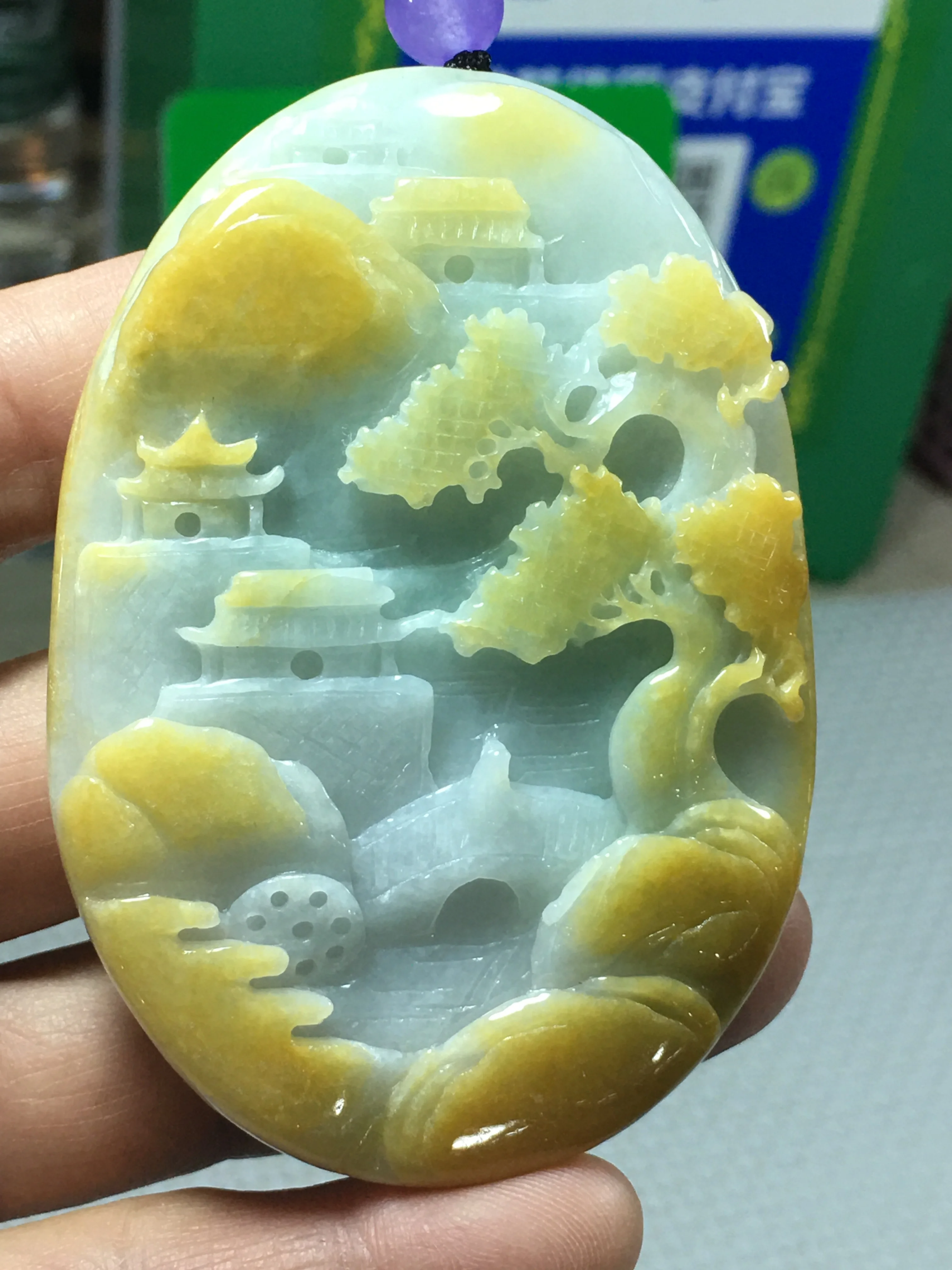 

Natural Myanmar jade A HandCarved landscape jadeite emperor green jade pendant jade necklace pendants jewelry jade necklaces