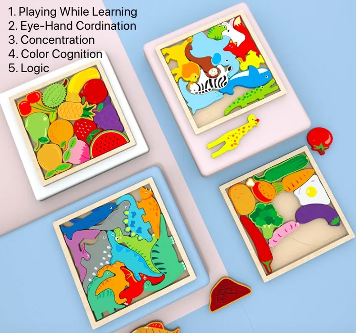 3D Деревянный Пазл сделай сам игрушки в виде животных Монтессори познавательное