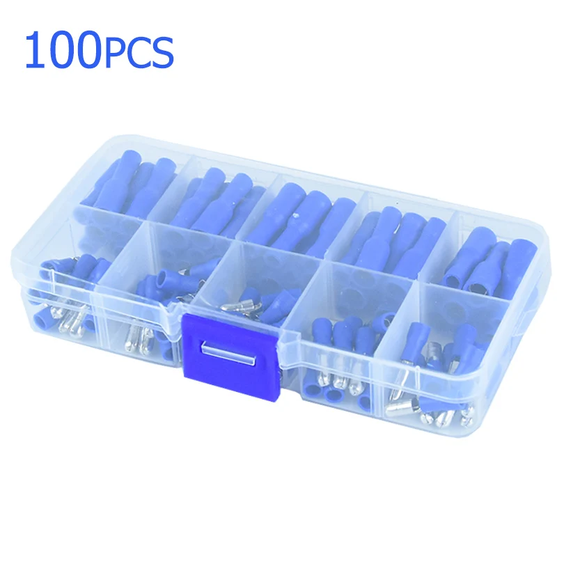 Blue 100 шт женский и мужской обжимные пулевые клеммы комплект автомобильных проводов СОЕДИНИТЕЛЬ НАБОР в красном, синем, желтом, зеленом, черном - Цвет: Blue