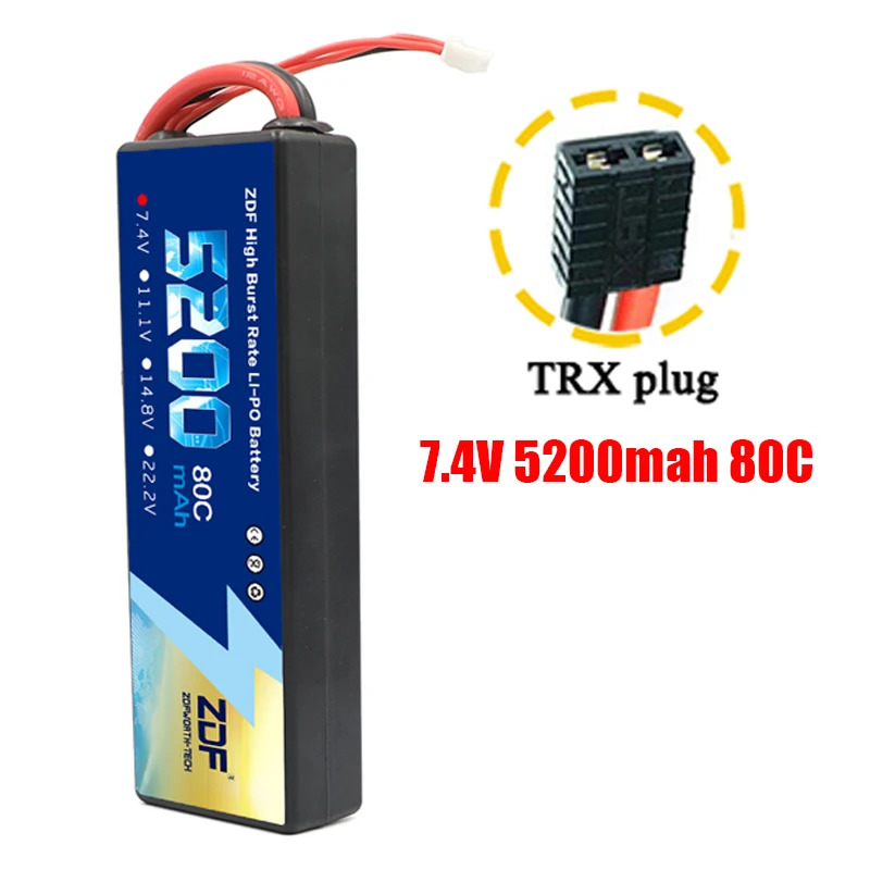 2S5200mah TRX plug ZDF Lipo Аккумулятор 7,4 V 11,1 V 14,8 V 5200mah 6200mah Hardcase 2S 3S 4S 80C 160C 1/10 1/8 весы для Traxxas Slash 4x4 RC автомобилей лодки - Color: 2S5200mah TRX plug