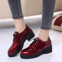 womens shoes new autumn and winter british small leather shoes womens thick heel all match lace up shoes ladies single shoes