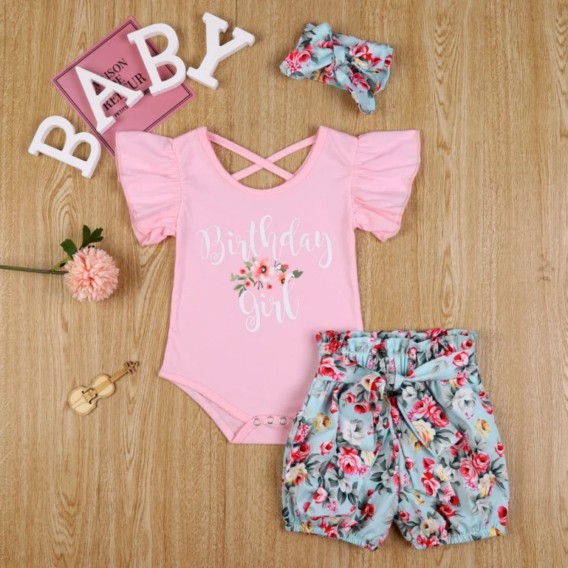 Комплект одежды из 3 предметов для новорожденных девочек: комбинезон с буквенным