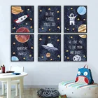 Мультфильм космическая ракета планеты астронавт настенная живопись холст скандинавские плакаты и принты настенные картины для детской комнаты декор для детской комнаты