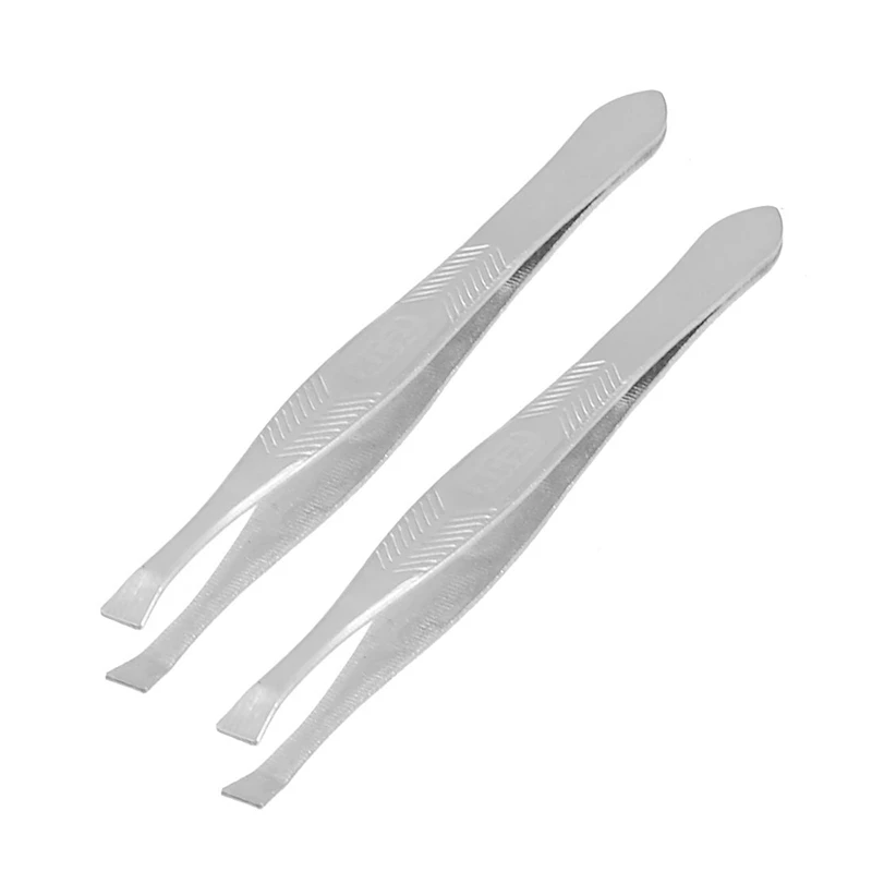 

2 Pcs Straight Tip Metal Eyebrow Tweezers Trimmers for Ladies