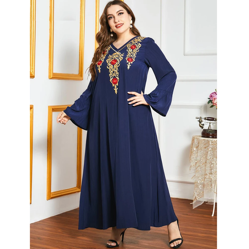 

Middle East Muslim Women Abaya Islamic Clothing Ramadan Arab Maxi Robe Gown Middle East Embroidery Long Dress Plus Size Fashion