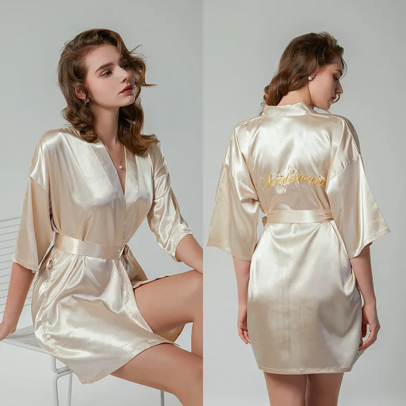 

Nightgown Robes Simple Silk Satin Robes for Women Sexy Lingerie Kimono Bride Personnalise Thin Gown for Women Bathrobe Hotel