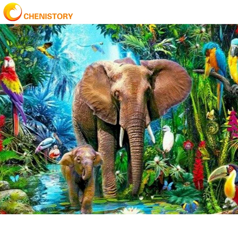 

CHENISTORY DIY Oil Painting By Numbers Animal Home Living Room Art Craft Coloring By Numbers Elephant Picture Acrylic Paint Kit
