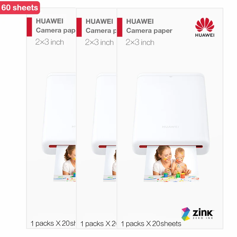 60 sheets huawei AR портативный карманный принтер для фотографий Zink DIY поделитесь бумагой Bluetooth 4,1 20 в упаковке - Цвет: 60 sheets