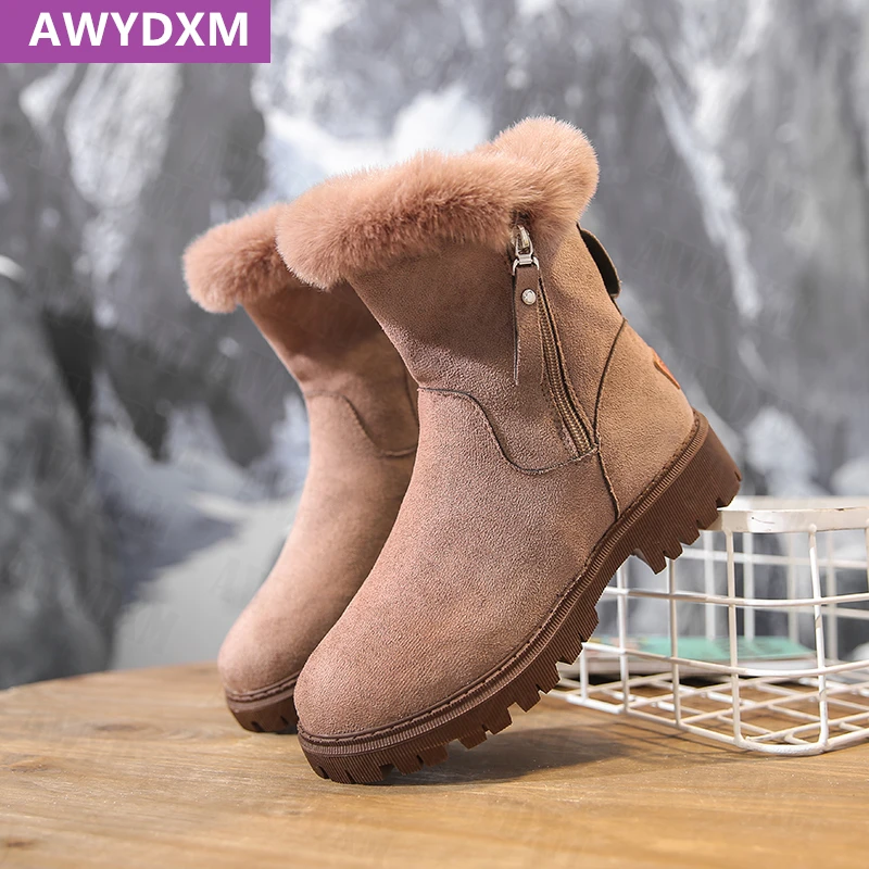 

Ladies Motorcycle Boots Winter Non-slip Platform Faux Suedre Short Plush Warm Snow Boots 2022 Fashion Classic Punk Female Shoes