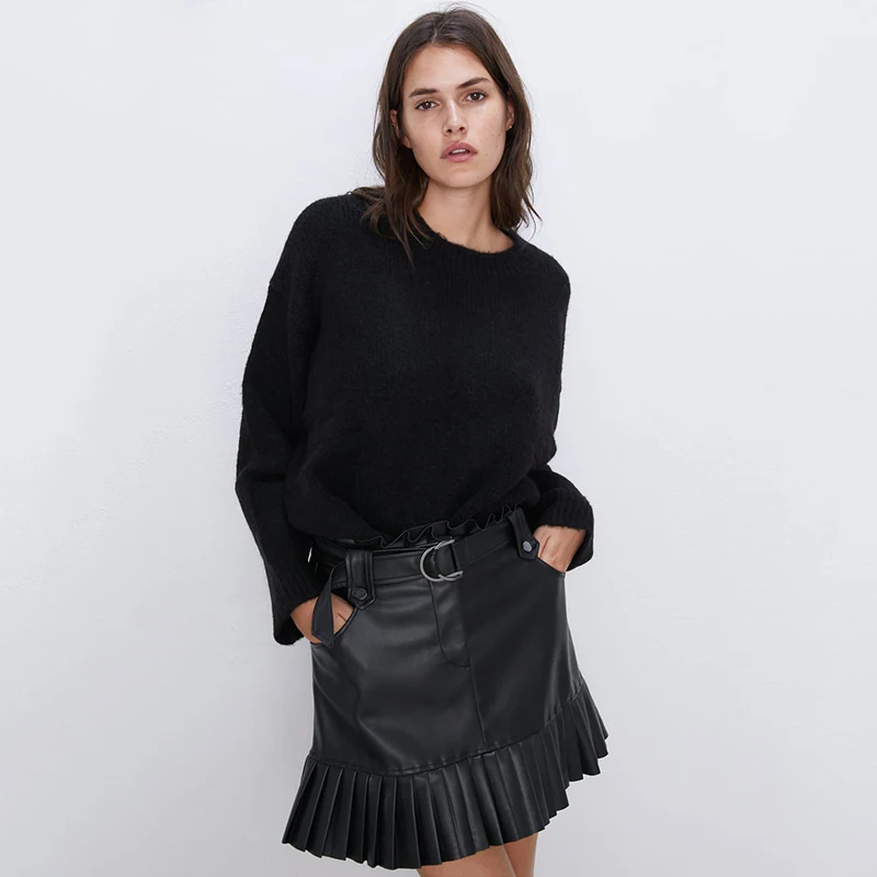 Стильная новая кожаная мини юбка с поясом Лидер продаж Женская плиссированная