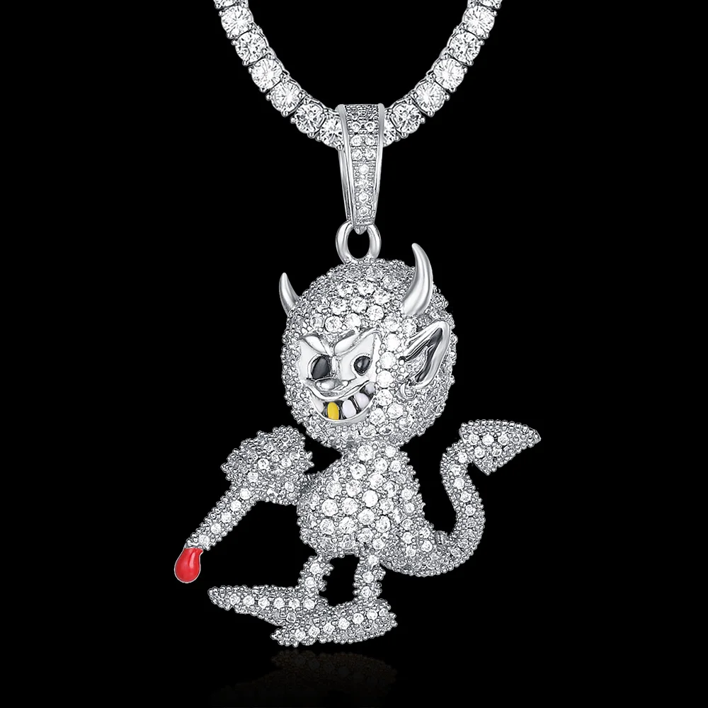 

100% микро Цирконий хип-хоп озорный Маленький Дьявол ожерелье с кулоном для мужчин ювелирные изделия подарок Bling фабричные цены
