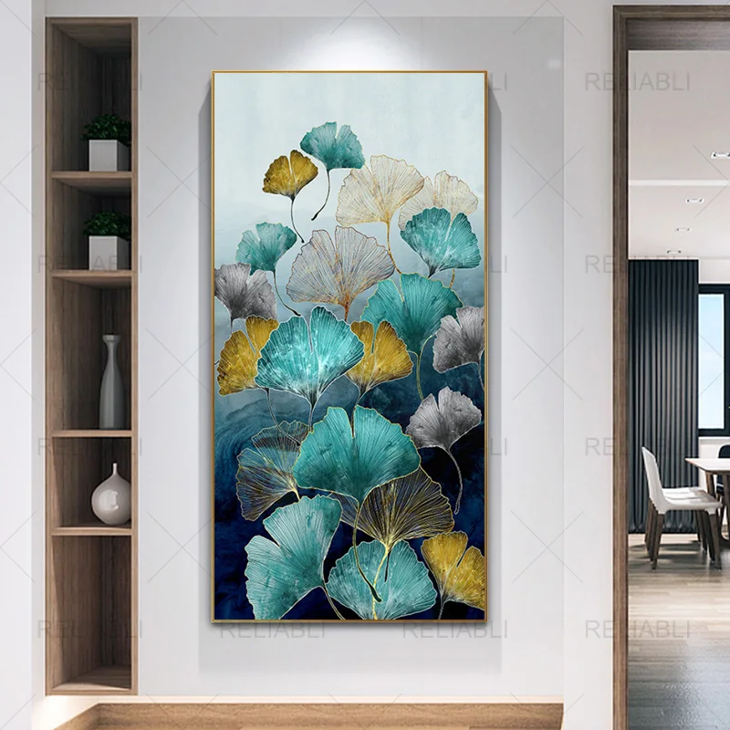 Green Gold Ginkgo Leaves Abstract Poster Nordic Canvas Print Wall Art Painting Modern Picture Living Room Entrance Decoration | Дом и сад
