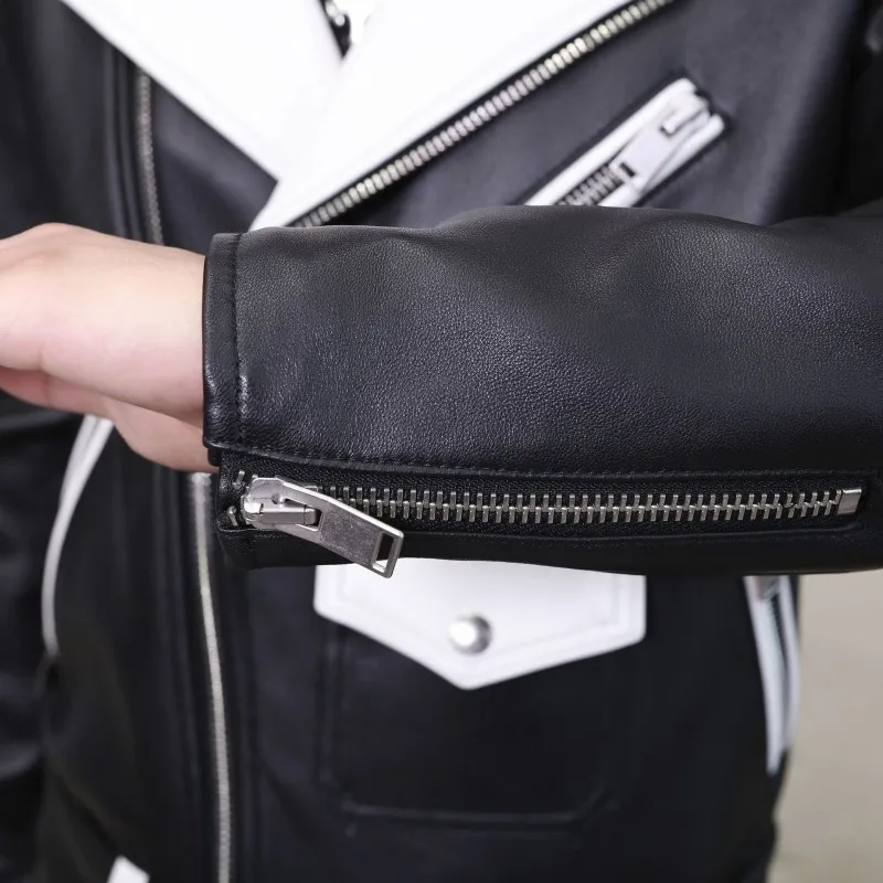 

Jacket Mens Vintage Sheepskin 100% Genuine Leather Jackets Zipper Belted Streetwear Leisure Cool Warm Motor Biker Coat Classic