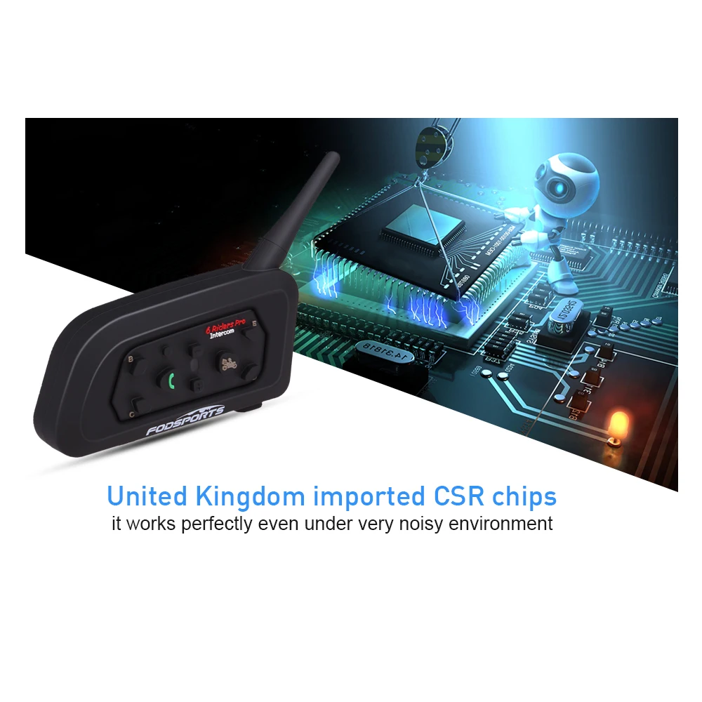 2 шт. Fodsoprt V6 Pro мотоциклетный Bluetooth шлем гарнитуры домофон для 6 гонщиков BT беспроводной intercomunicador переговорные MP3 gps