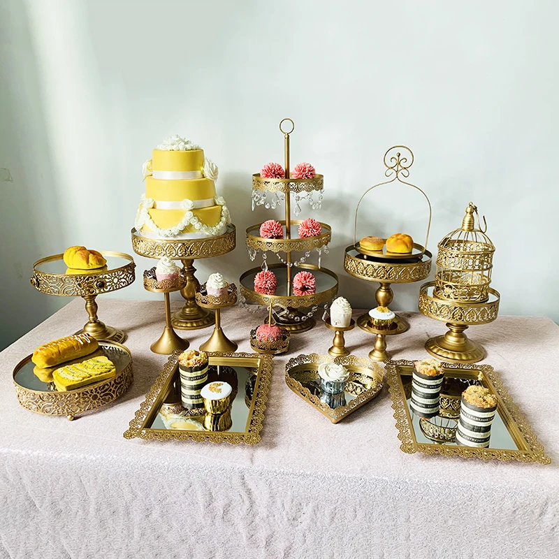 16pcs in set Подставка для торта круглая подставка для кекса металлическая подставка для десерта подставка для торта Золотая - Цвет: 16pcs in set