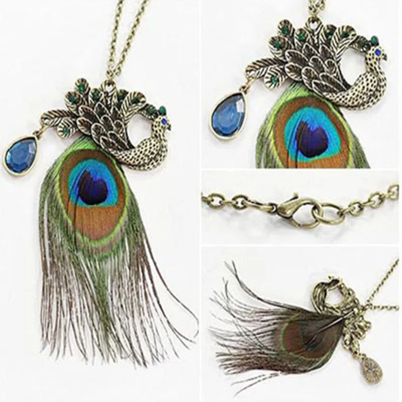 

Crystal collares de moda largos mujer 2020 Necklaces Long Chain Peacock Statement Pendant Sweater Necklace for women