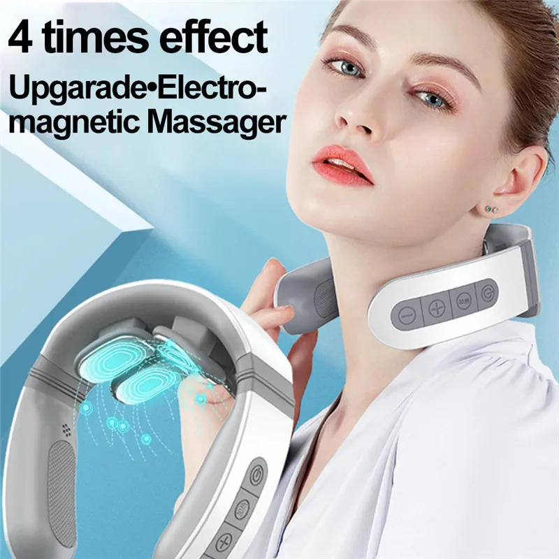 

Electric pulse neck massager far-infrared heating Pain Relief tool Health Care Cervical 4 heads 6 Modes Magnetic Therapy Massage