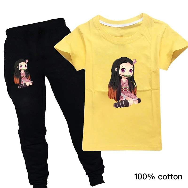 

Japan Princess Baby Girl Clothes Summer Short Kids Outfit Demon Slayer Kimetsu No Yaiba Clothing Back To School