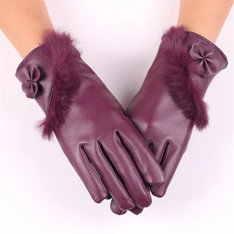 Oblique hair purple YRRETY модные зимние Для женщин на открытом воздухе Повседневное перчатки из кожи и плюша Ветрозащитный Полный палец рукавицы для запястья, женская теплая обувь на кроличьем меху Перчатки - Цвет: Oblique hair purple