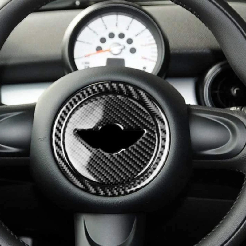

2pcs Car Carbon Fiber Steering Wheel Cover Stickers Decal Interior Trim for BMW Mini Cooper Clubman R55 R56 Countryman R60