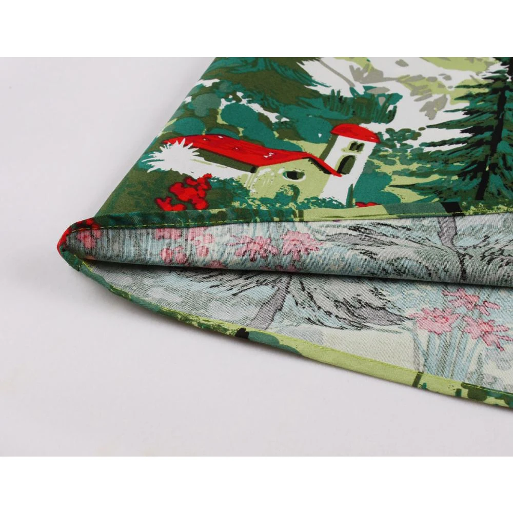 

2021 New Style Christmas Tree Print Dress Sleeveless Elegant Green Autumn Vintage Cotton Woman Dress SP1262