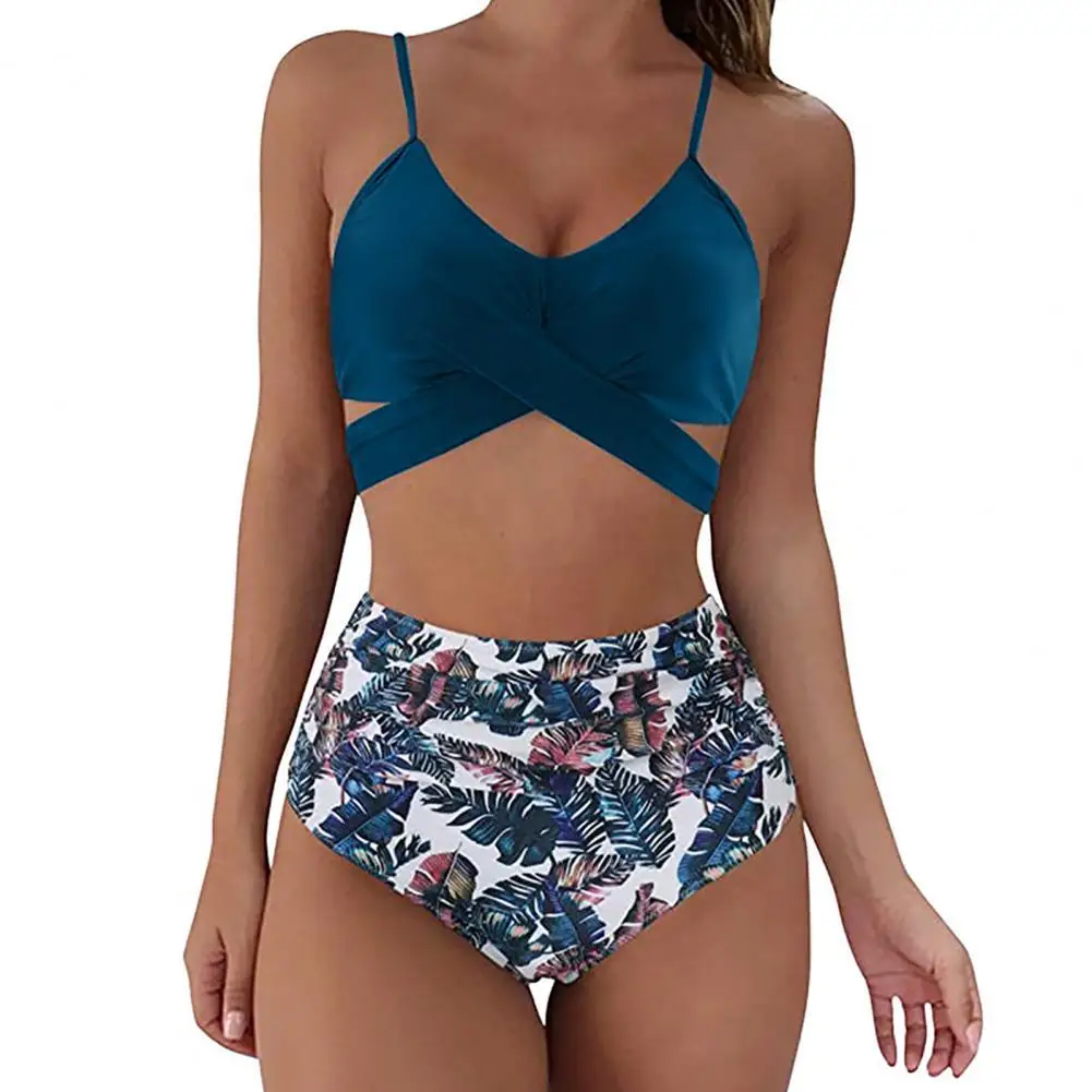 

Bathing Suit Two Piece Backless Polyester Padded Bra Briefs Swimwear Set for Beach