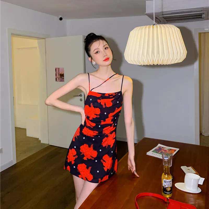 

Women Summer Sexy Floral Print Mini Camisole Dress Female Vintage Fashion Designed Dresses Ladies Brand Fashion Vestidos ML120