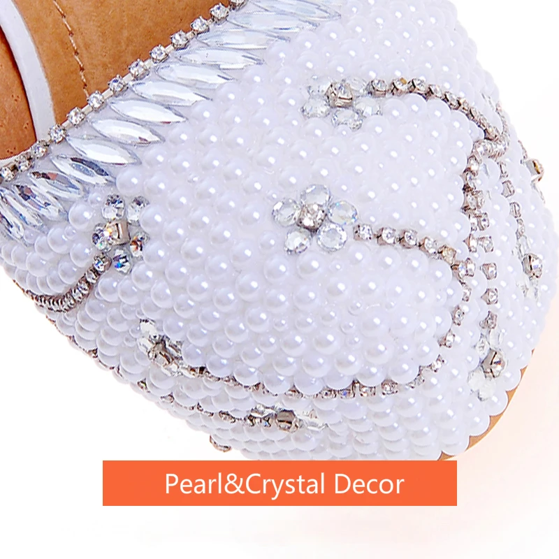 

Pearl Womens Wedding Shoes Crystal Decor White Pumps Round Toe Sexy Bride Platform High Heels Female Rhinestone Party Shoes