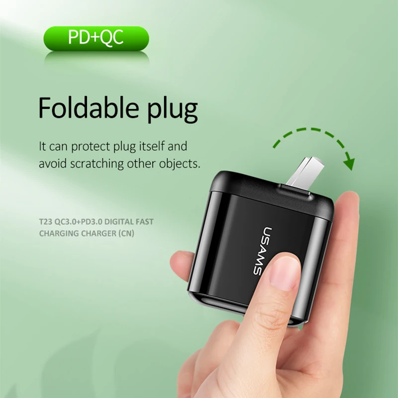 Быстрое зарядное устройство USAMS Quick charge QC3.0 PD3.0 PD 18 Вт USB Type C для iPhone 11 8 7 6 Plus Xiaomi Samsung