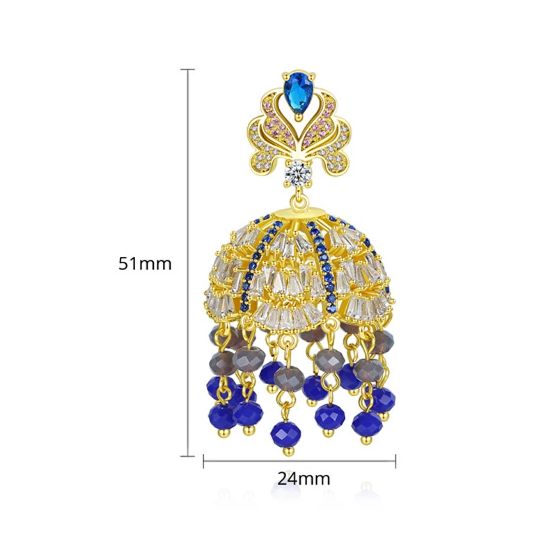 

Indian Jhumka Bridal Wedding Drop Earring Women Ethnic Gypsy Small Bells Beads Tassel Earrings Vintage Zircon Crystal Jewelry