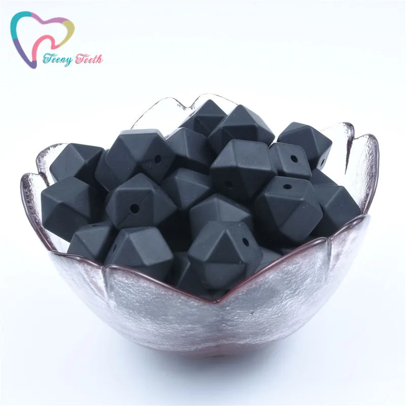Силиконовые бусины для прорезывания зубов, черные, без бисфенола А, шестигранные, 14-17 мм, свободные, жевательные, бусины дюйма, для самостоятельного изготовления ожерелий, браслетов, 10 шт.