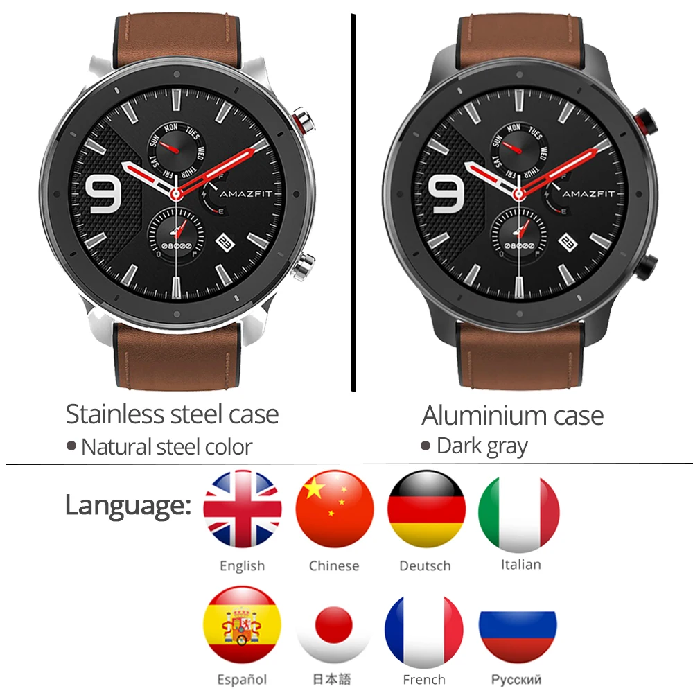 Huami Смарт-часы Amazfit GTR 42 мм amoled Huami Gtr 5ATM водонепроницаемые Смарт-часы 24 дня батарея AMOLED экран 12 спортивных режимов