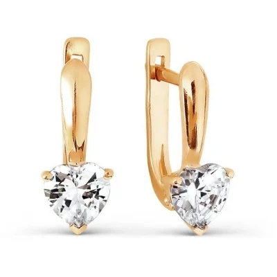 KARATOV Серьги Сердечки с 2 фианитами из красного золота | Украшения и аксессуары