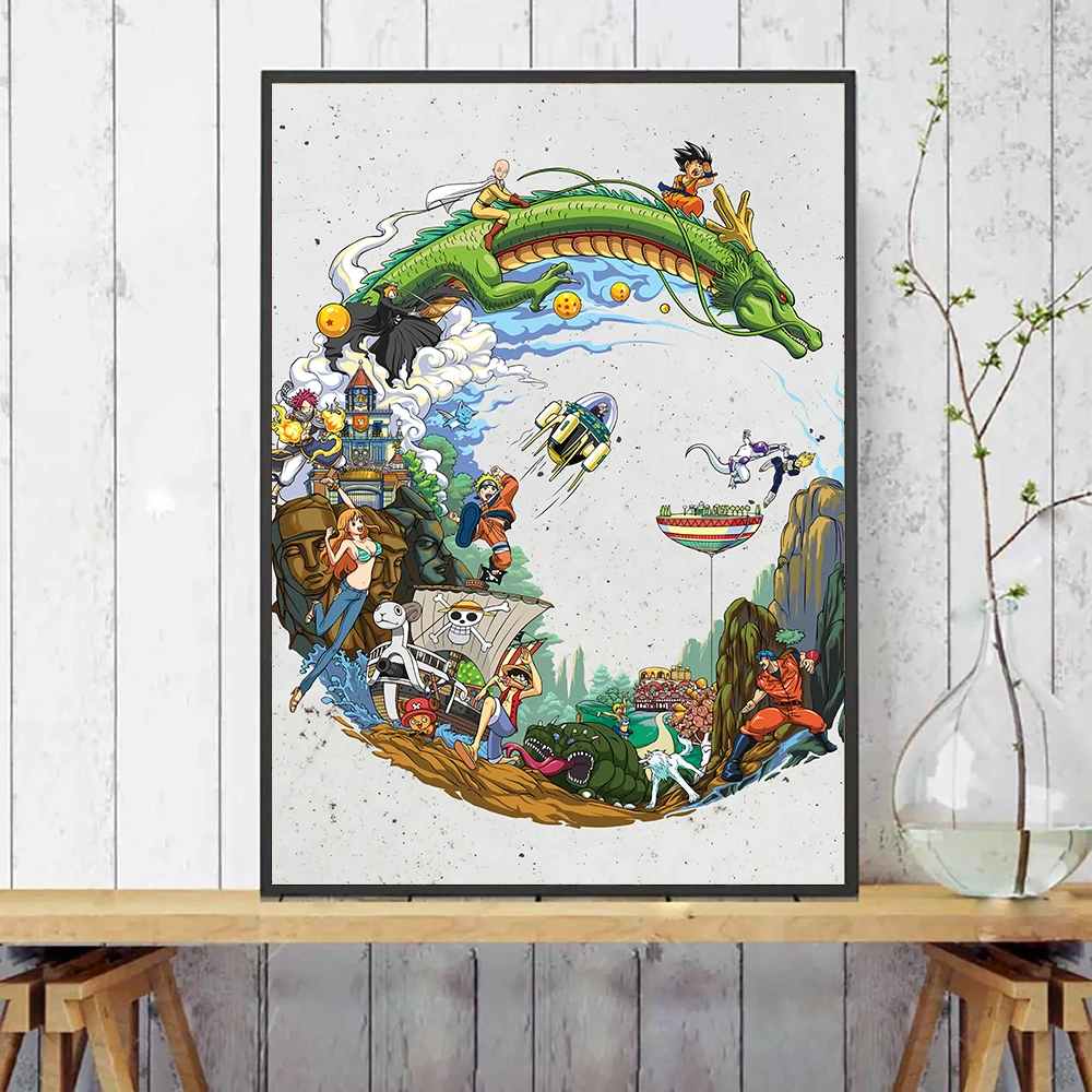 

Japanese Anime Manga Characters poster and prints Creative Shenlong Canvas Painting Living Kids Room Home Decoration Cuadros