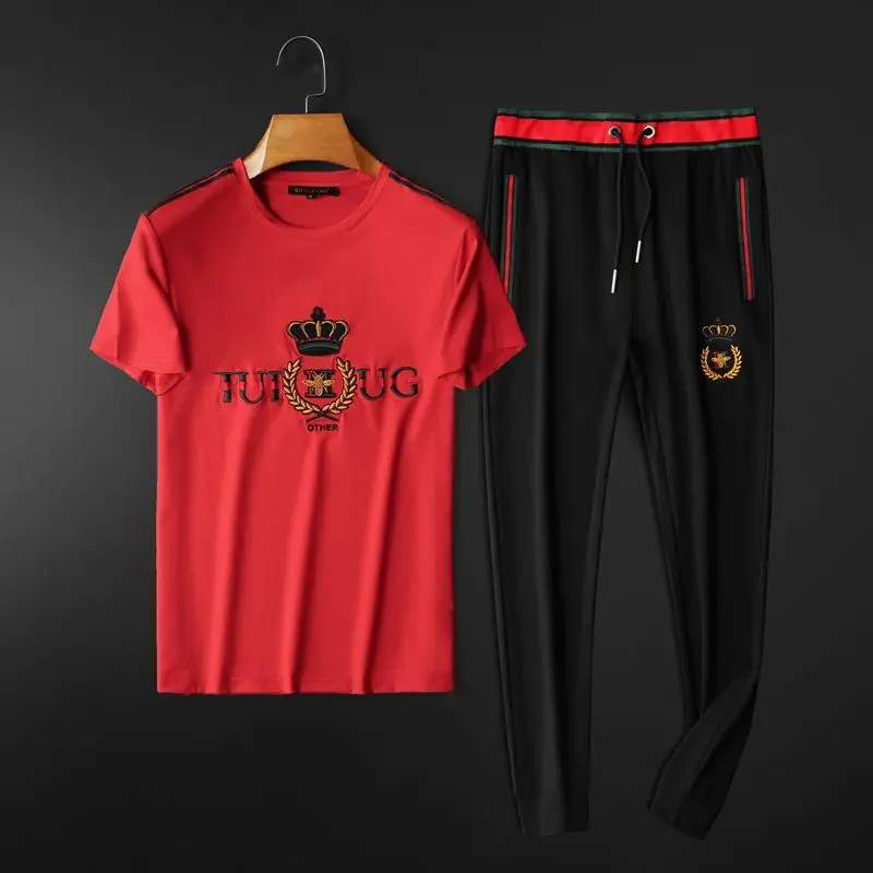 

Sportswear Men's 2020 High Quality Summer New Youth Leisure Embroidery Short Sleeve Pants Trend Two Piece Set M-4XL