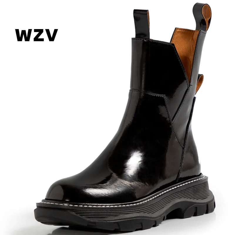 

Top Quality Patent Leather Women Ankle Boots Classic Outdoor Casual Platforms Thick Heels Autumn Winter Shoes Woman U512