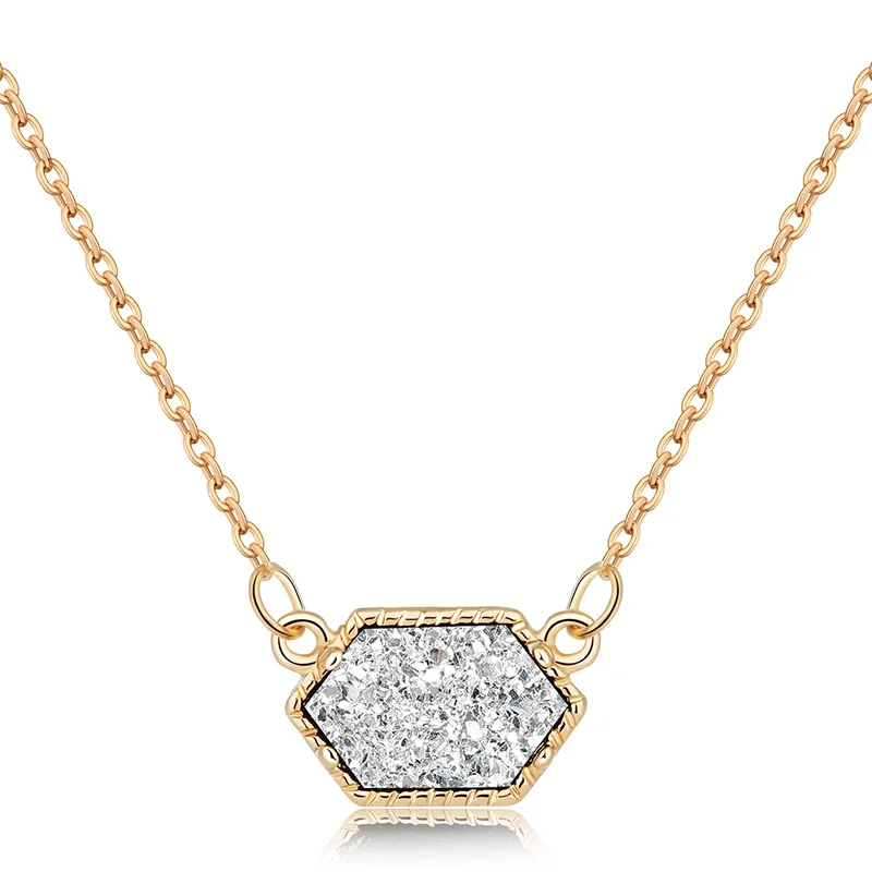 14 цветов, ожерелье Druzy Drusy, модное овальное ожерелье из искусственного камня, Позолоченное серебряное Брендовое ювелирное изделие для женщин и девушек - Окраска металла: G Silver