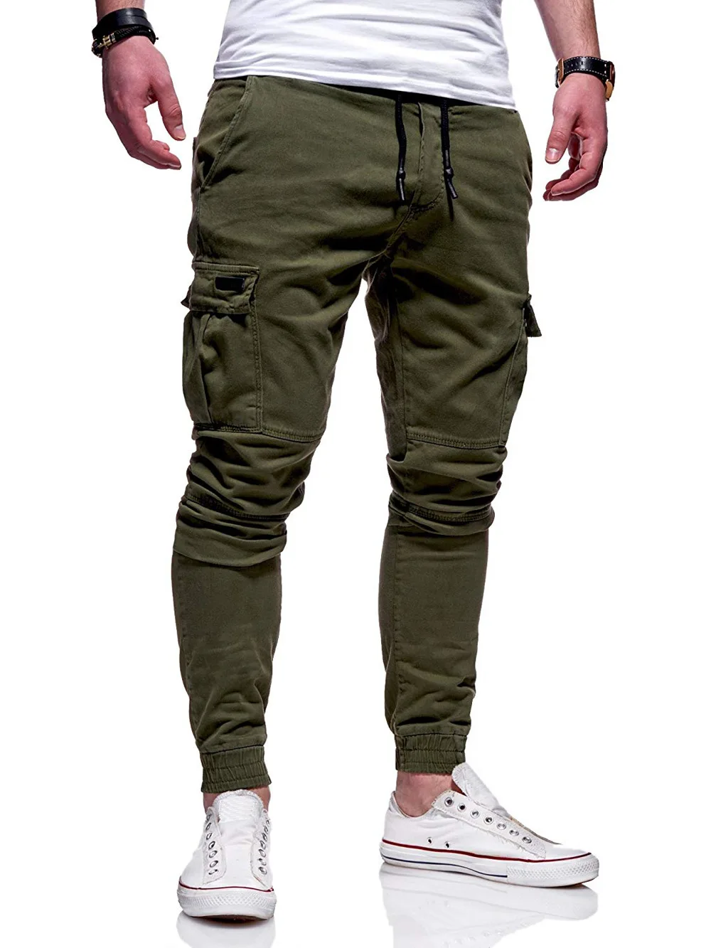 Green CYSINCOS, стиль, модные, популярные, одноцветные, с карманами, Мужские штаны для бега, городские, хип-хоп, шаровары, повседневные, облегающие, эластичные - Цвет: Green