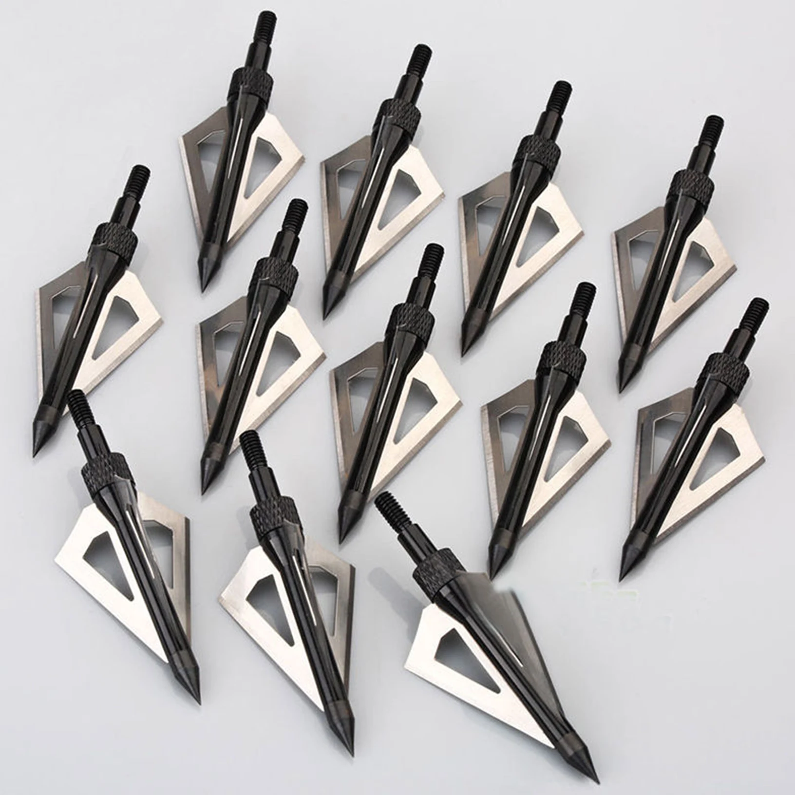 

12pcs Black Broadheads 100Grain Arrow Heads Fixed 3 Blade For Hunting Arrows V