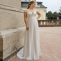 modest chiffon plus size wedding gowns 2021 custom made o neck cap sleeve lace appliques sweep train bridal dress