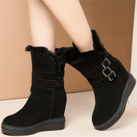 fashion sneakers women genuine leather wedges high heel pumps shoes female high top round toe winter warm fur snow boots size3 9