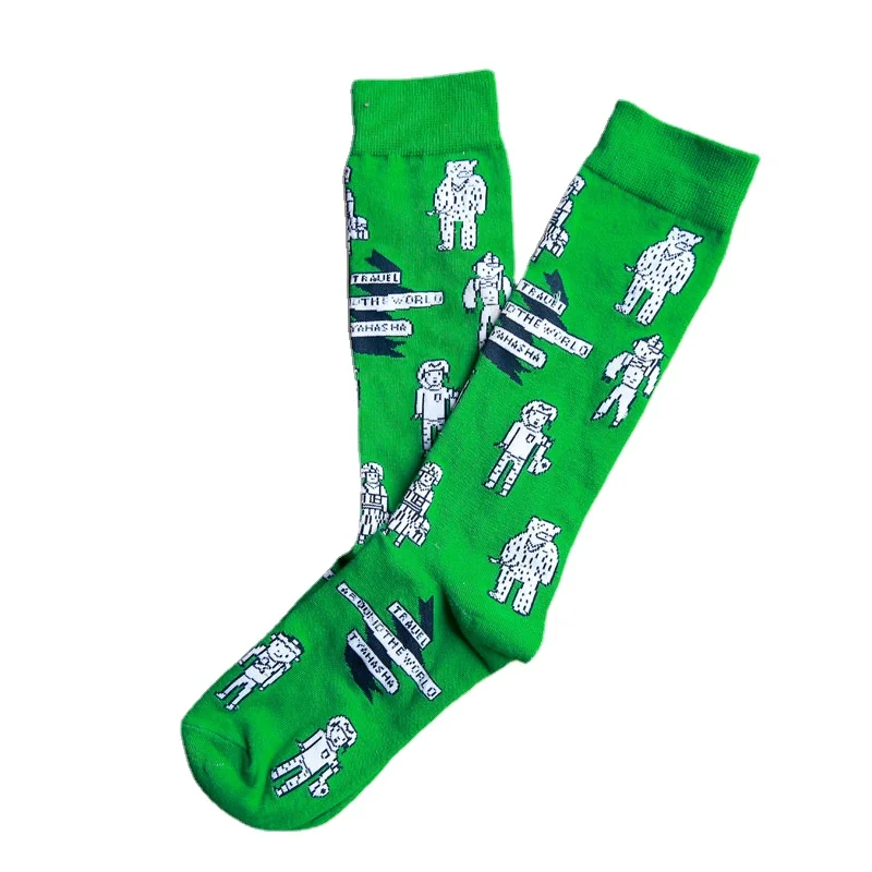 

Harajuku Happy Socks Men Women Funny Cartoon Robot Skateboard long Couple Sox Crew Unisex