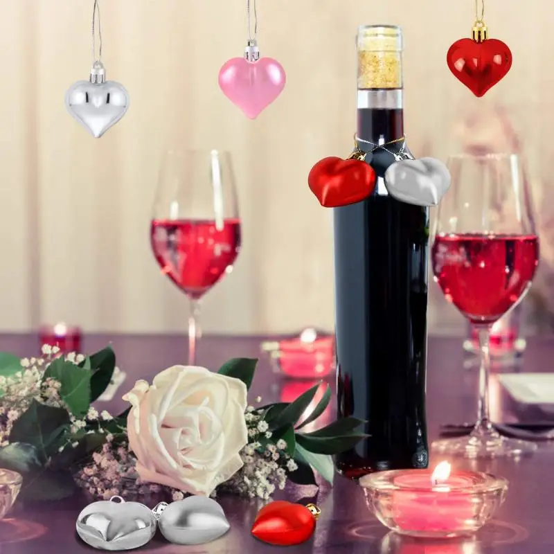 

24 Pcs Heart-Shaped Ornaments for Valentine's Day Red Pink Silver Baubles Wedding Romantic Valentine's Day Decoration