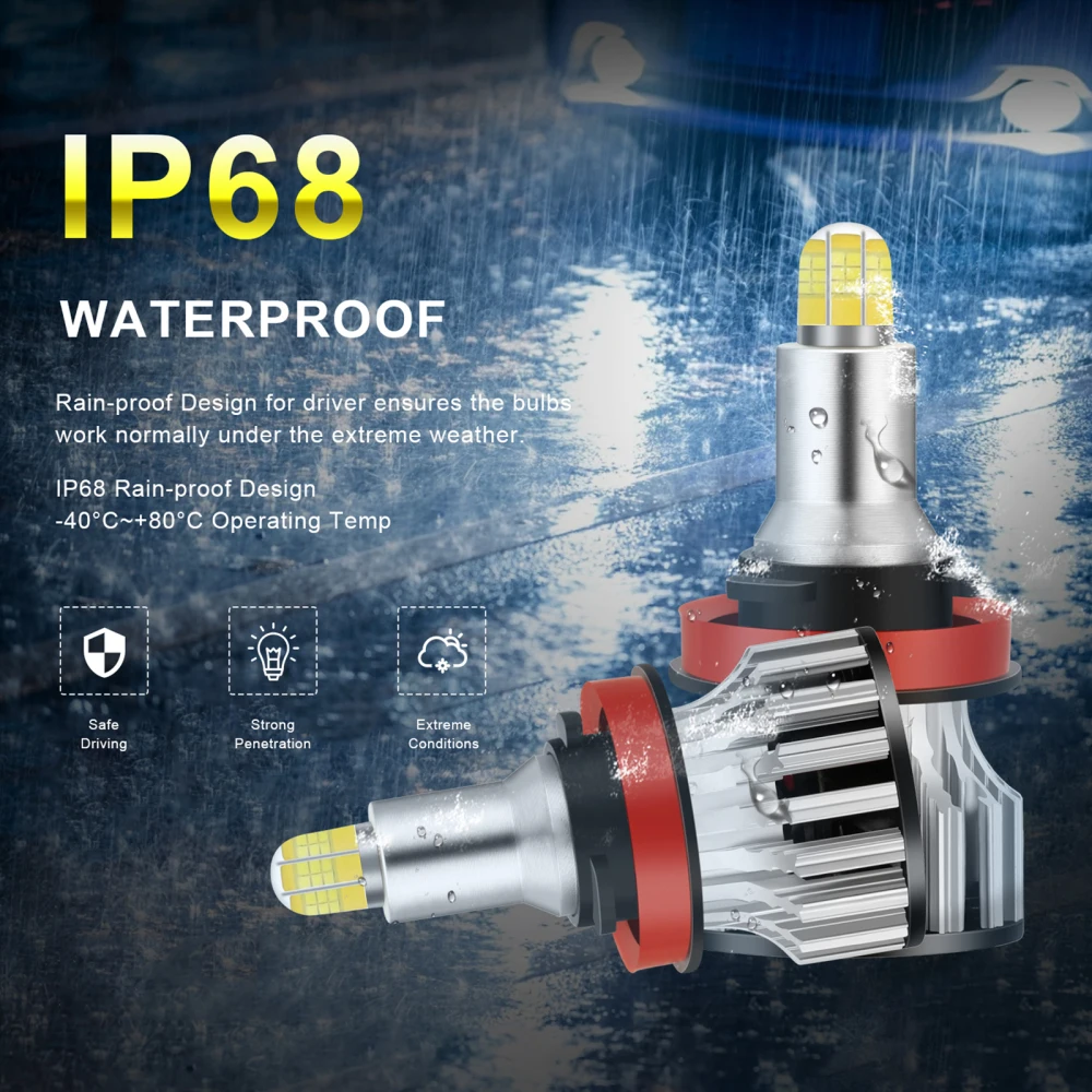 

H8/H9/H11 Far And Near Working Lamp Headlight LED Chip Car Lights Aviation Aluminum 6063 6000 K G6 H8/9/11 IP65 6500K