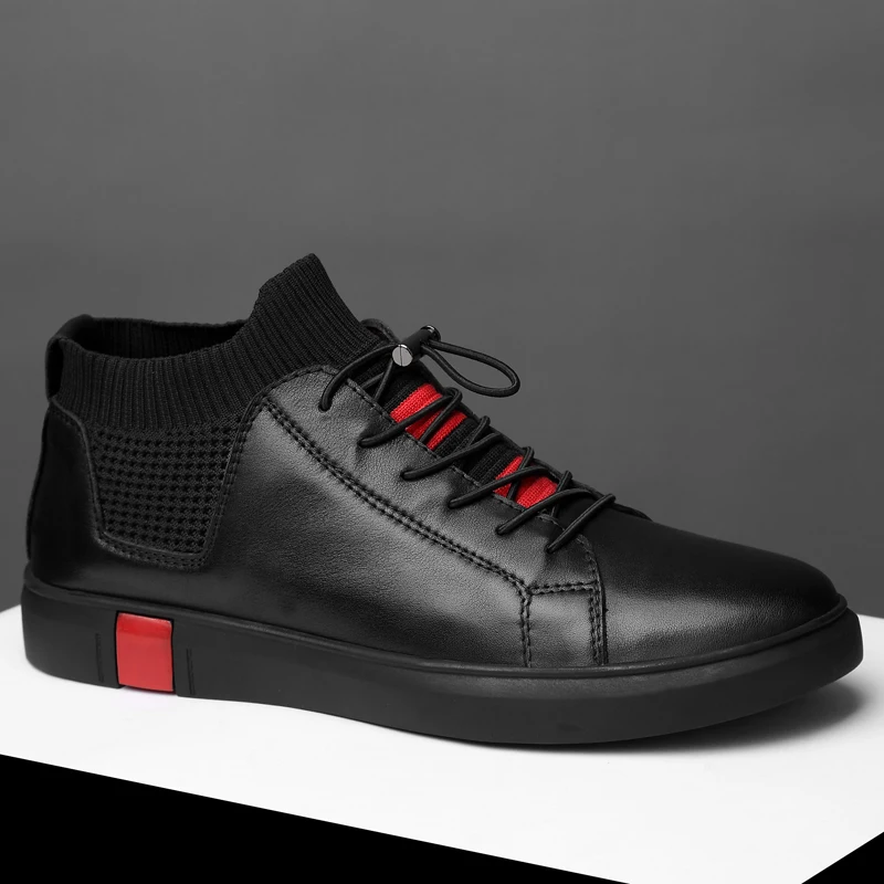 Fashion Sneakers flats Shoes For Men NEW Brand High quality all Black Men's leather casual shoes Korean leisure |