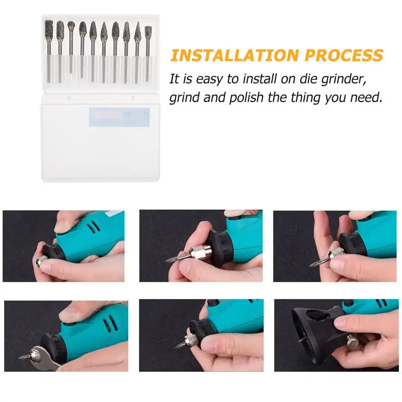 

1 Set 10pcs Durable Practical Double-groove Rotary File Set Grinding Head Set for Home