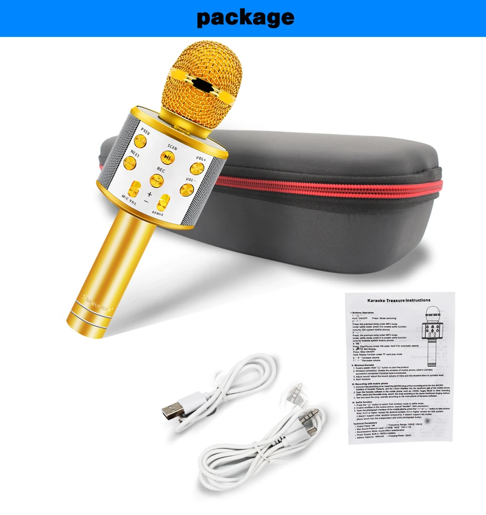 Gold WS-858 профессиональный Bluetooth для беспроводной микрофон беспроводной динамик с сумками ручной волшебный голос микшерный пульт микрофон караоке Запись музыки Микрофоны Ws 858 микрафон караоке микрофон - Цвет: Gold