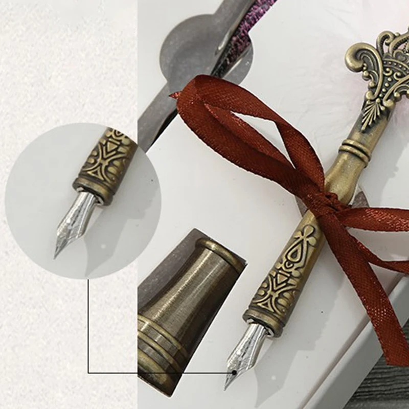 Vintage Glass Pen Ink Star Dipping Fountain Crystal Feather Set Birthday Gift Box | Канцтовары для офиса и дома