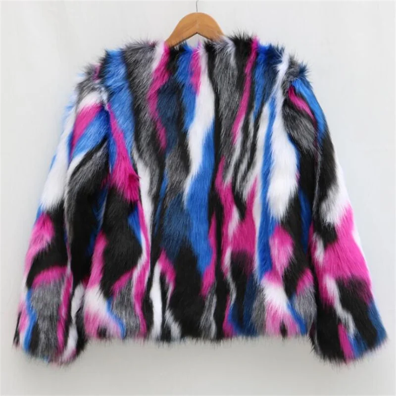 Thickened ladies fox fur jacket womens short faux fur coats slim round neck blouse European style autumn winter пальто женское